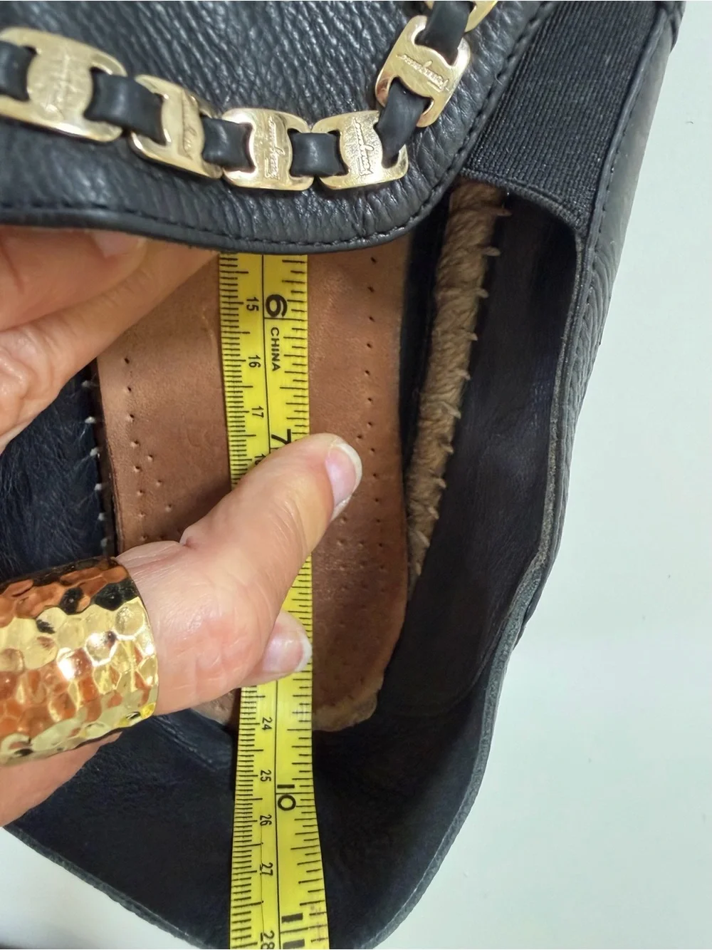 Salvatore Ferragamo Leather Chain Espadrilles 7.5C Wide Black